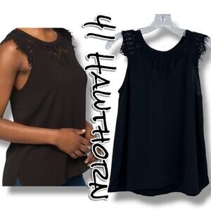 41Hawthorn Jarred Lace Detail Cap Sleeve Blouse Black Romantic Glam Womens XSP